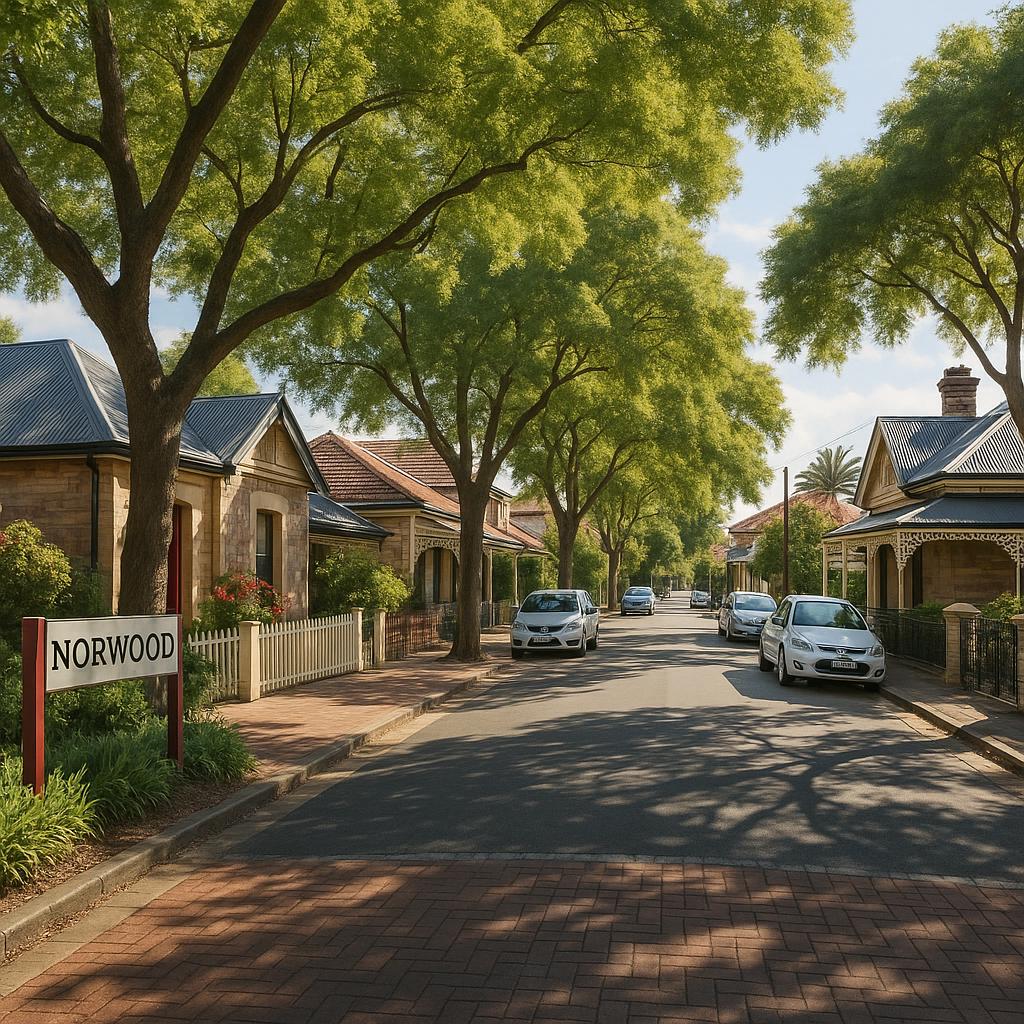 Norwood SA streetscape with character homes and leafy inner-east village feel