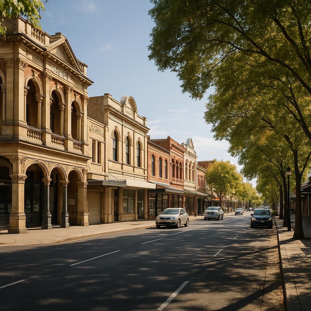 Orange NSW regional city streetscape with heritage buildings and leafy avenues