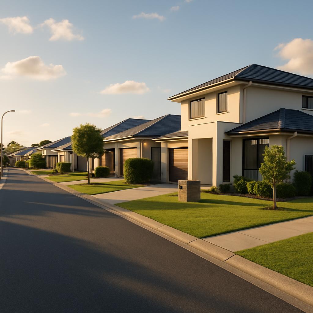 Ormeau Queensland suburban streetscape with detached family homes and wide roads