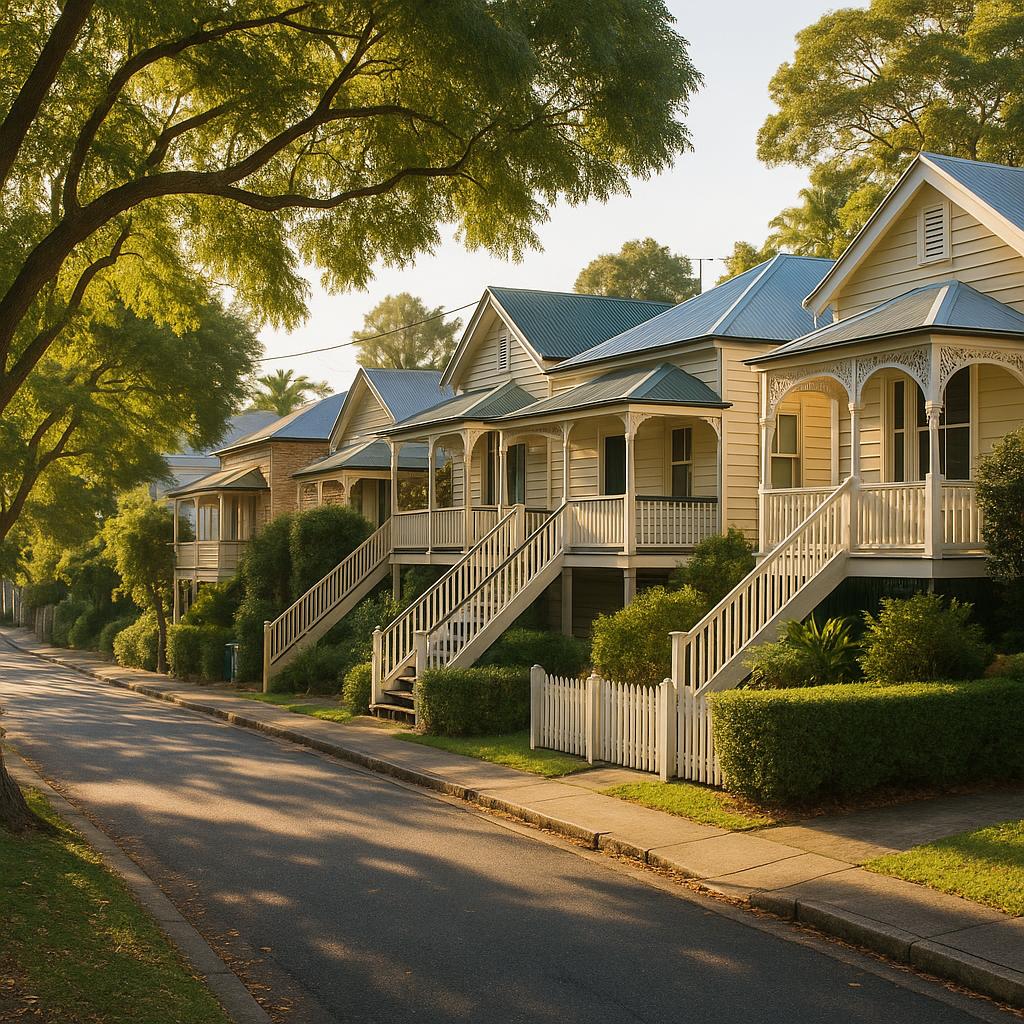 Paddington Brisbane streetscape with Queenslander homes and leafy character houses