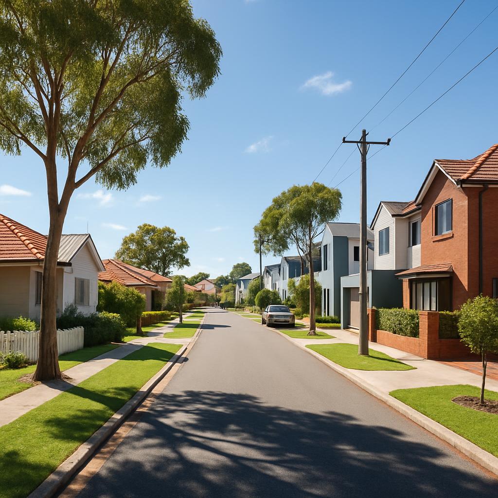 Perth residential suburb streetscape with houses and townhouses
