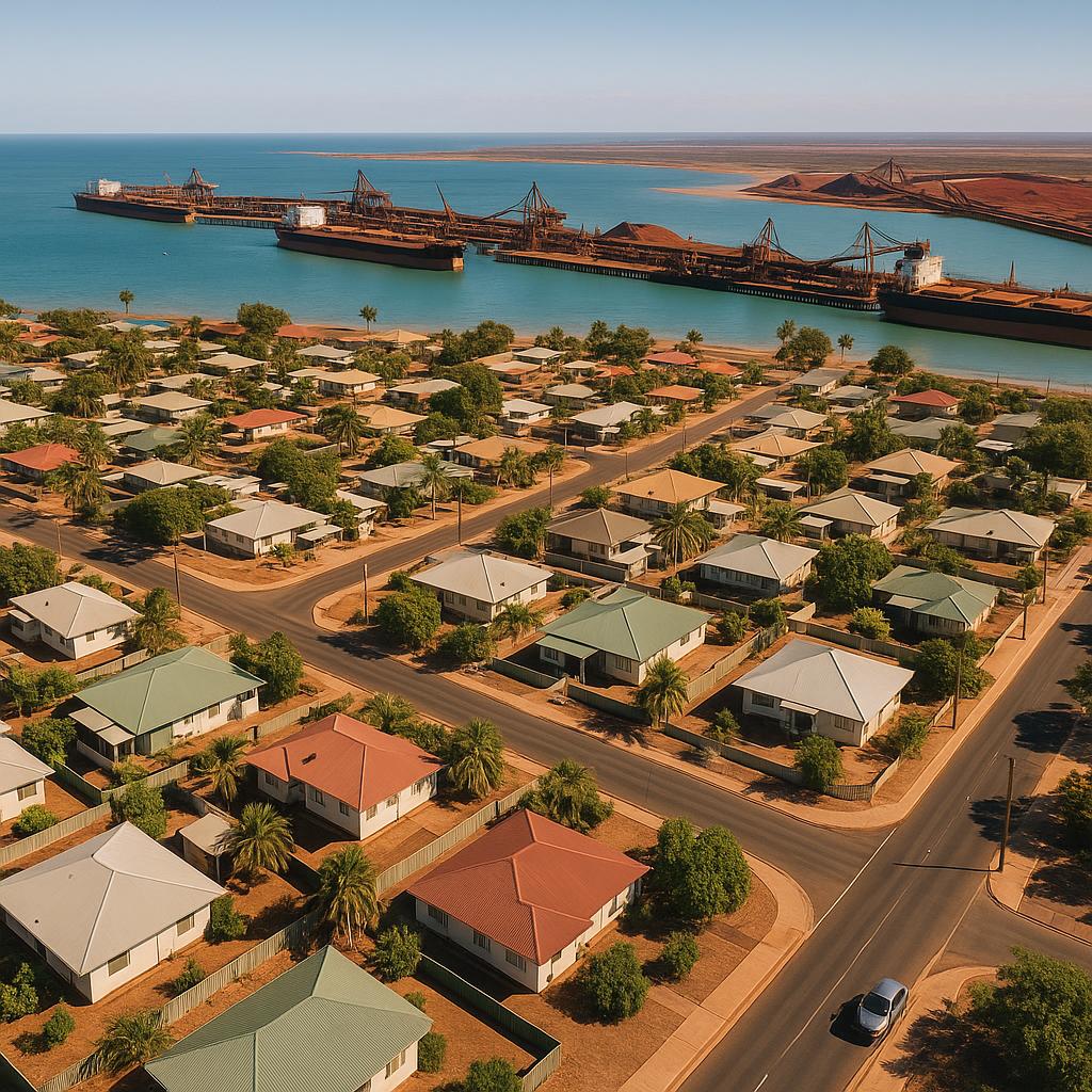 Port Hedland WA residential streetscape with coastal port backdrop