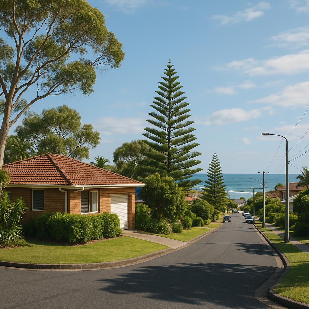Port Macquarie coastal streetscape with an established home