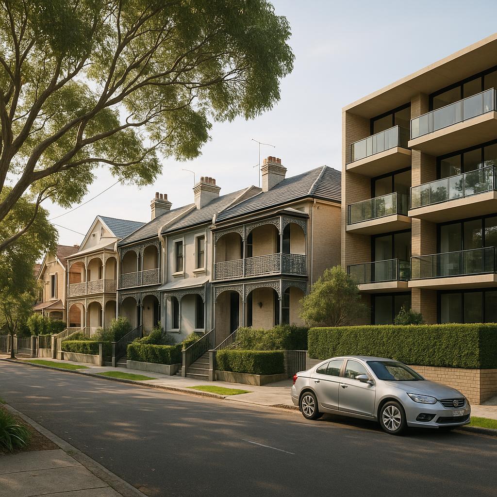 Randwick Eastern Suburbs streetscape with terraces and apartments