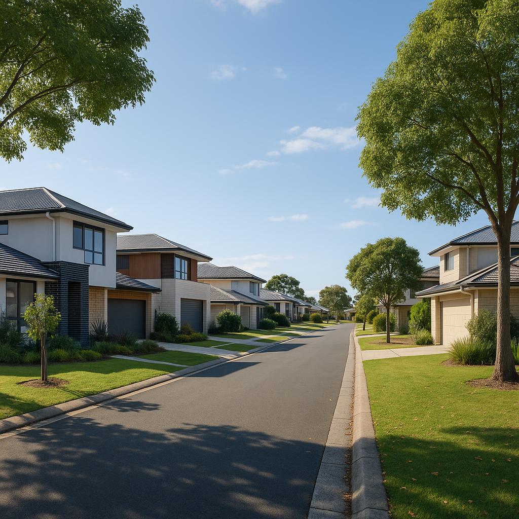 Rochedale Brisbane southside residential street with modern family homes