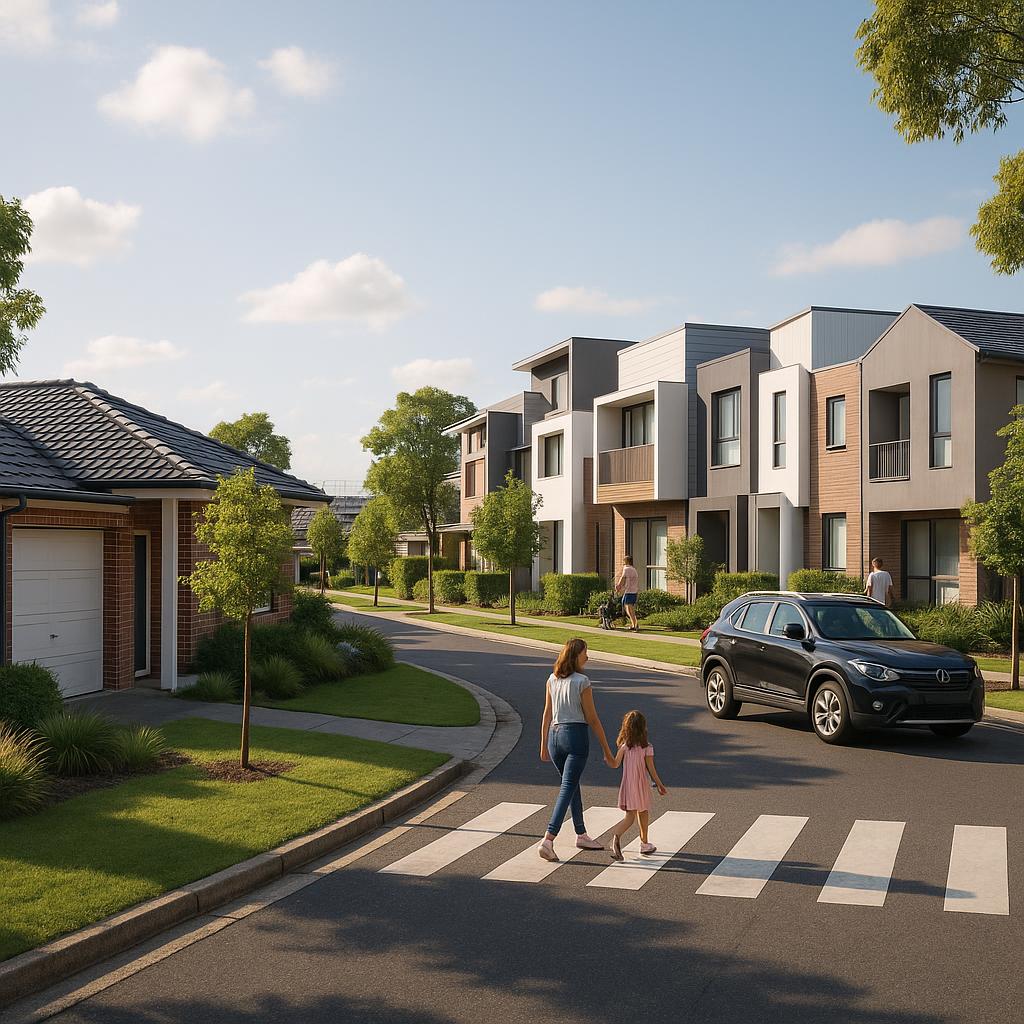 Modern family-friendly Sydney north-west streetscape with homes and greenery