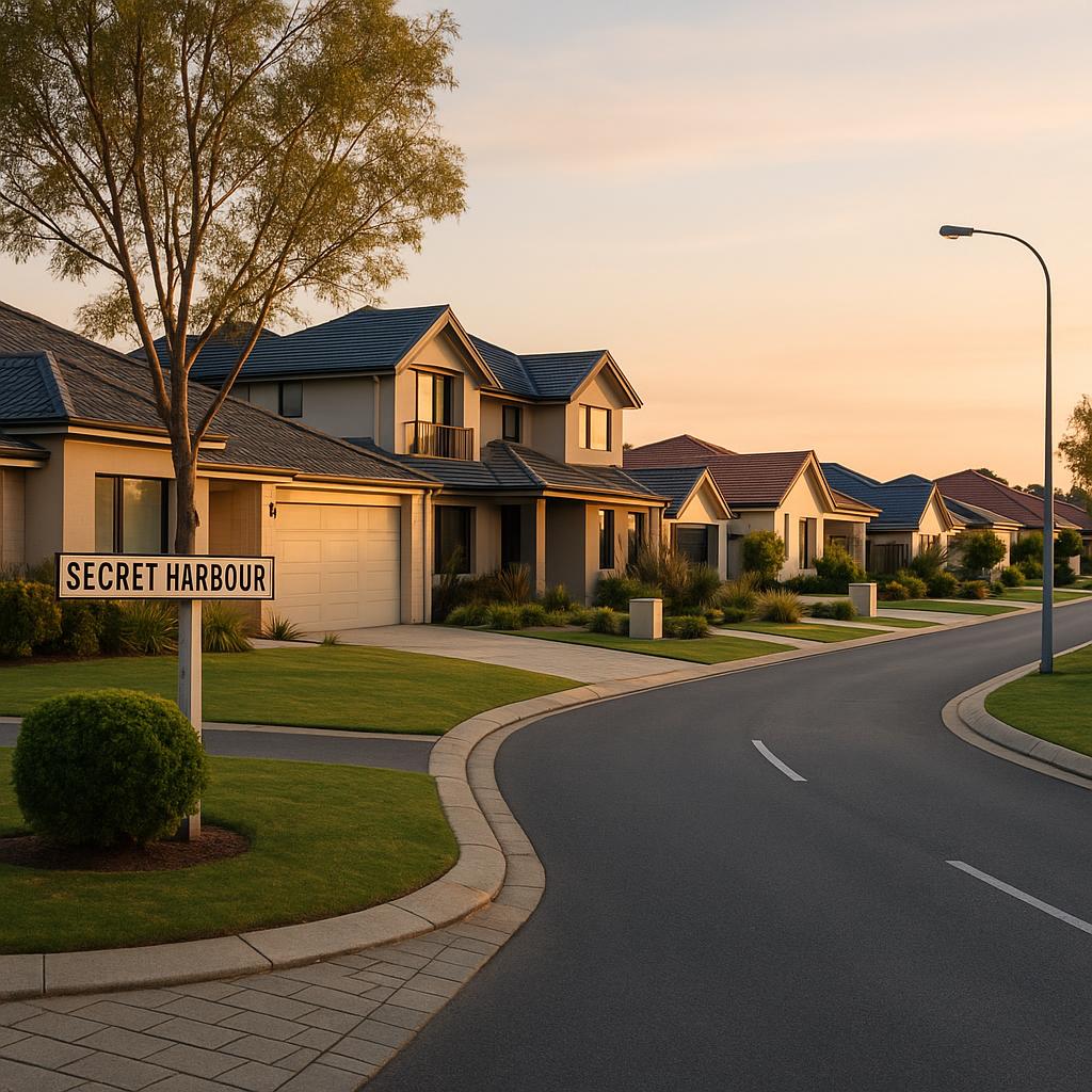 Secret Harbour coastal suburban streetscape with modern family homes