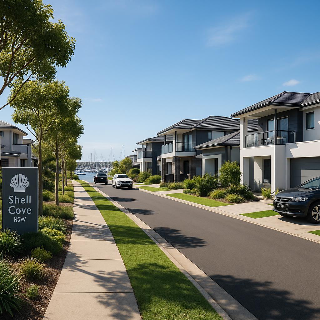 Modern coastal homes and streetscape in Shell Cove NSW