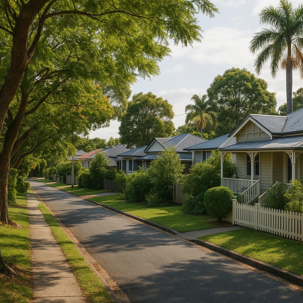 Leafy established Brisbane streetscape with character homes in Sherwood