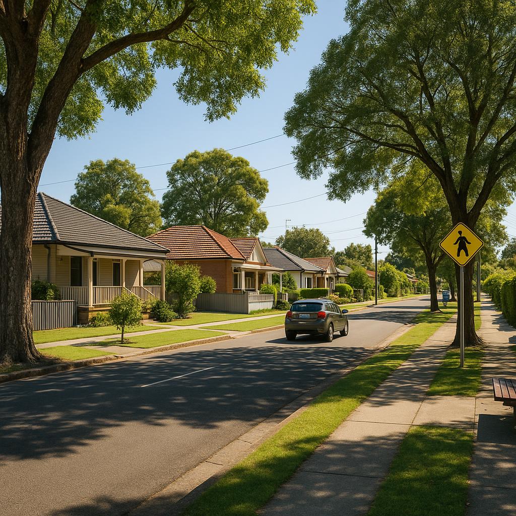 Singleton NSW residential street with established homes and mature trees