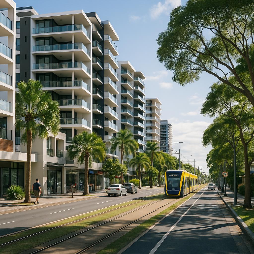 Southport Gold Coast streetscape with apartments and urban convenience