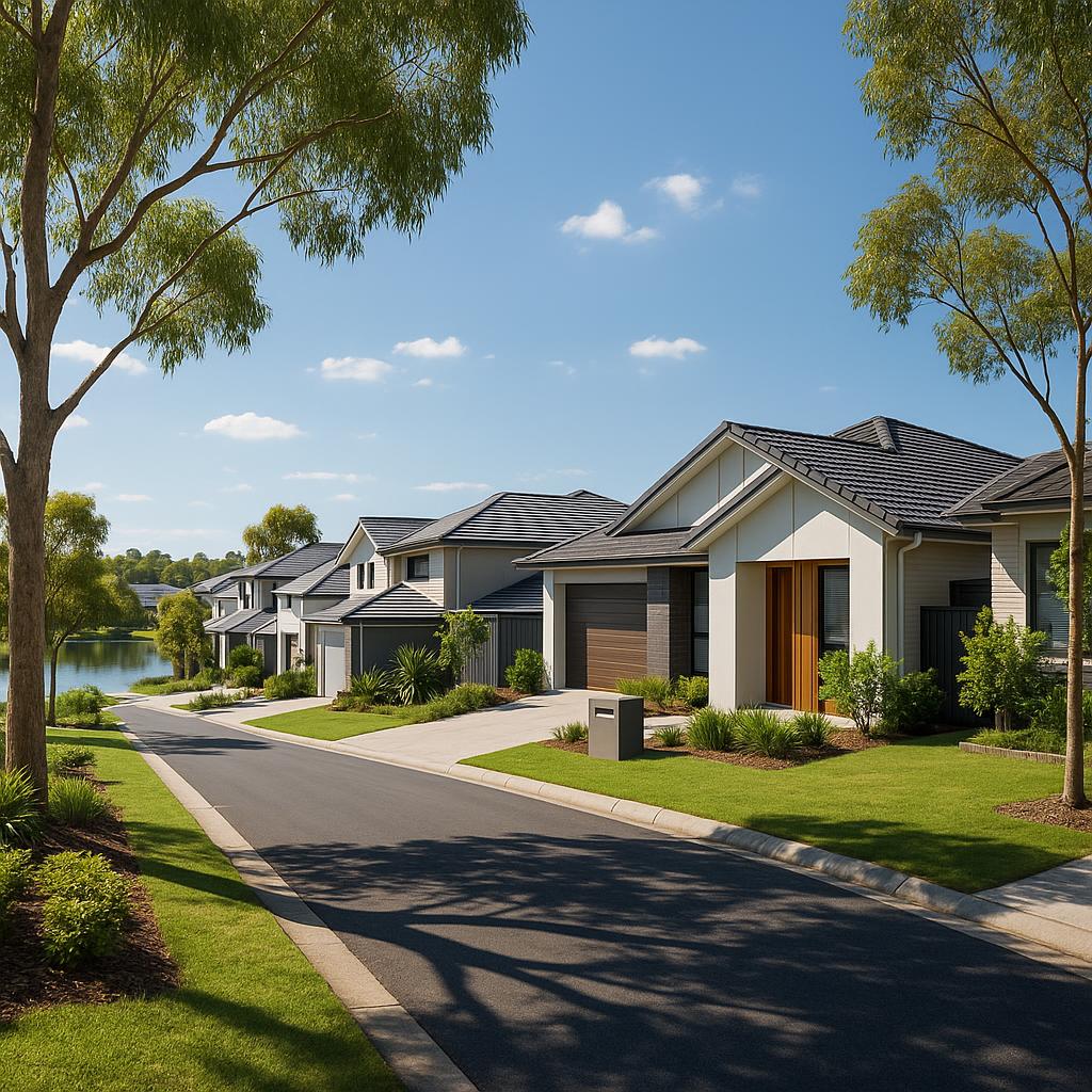 Springfield Lakes suburban streetscape with modern homes and leafy paths