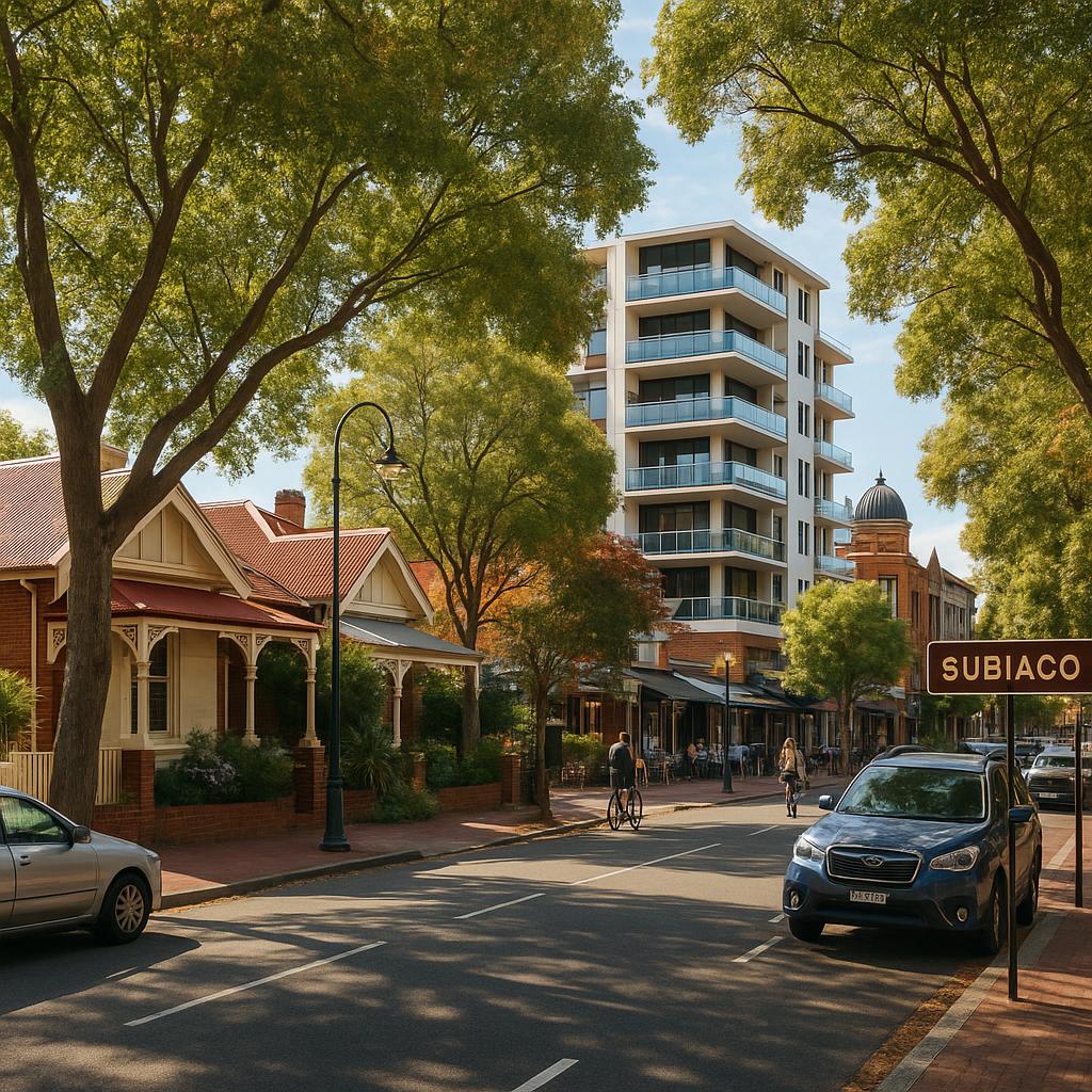 Subiaco streetscape with heritage homes and apartments