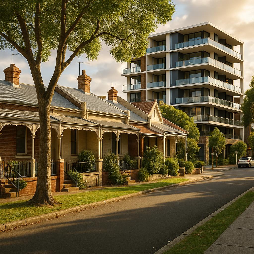 Subiaco streetscape with heritage homes and modern apartments