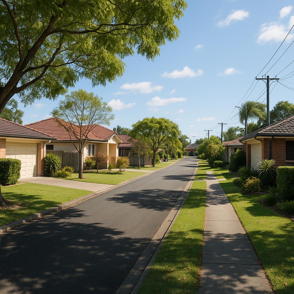 Taigum suburban streetscape with established homes and leafy footpath