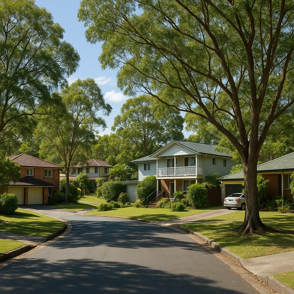 Leafy suburban streetscape in The Gap, Brisbane