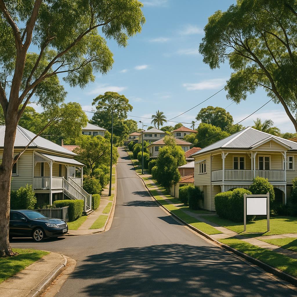 Established Queensland suburb streetscape with older homes and mature trees