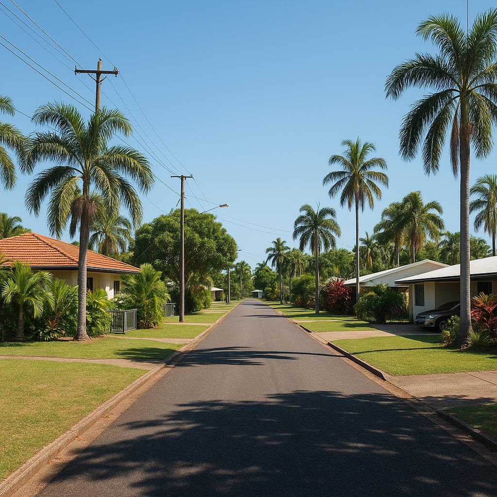 Tiwi NT suburban streetscape with established homes and tropical greenery