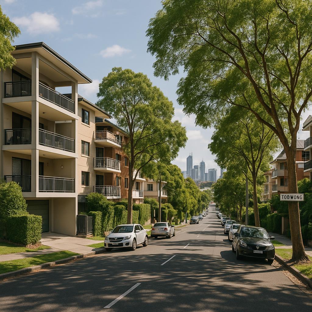 Toowong Brisbane streetscape with apartments and leafy inner-west character