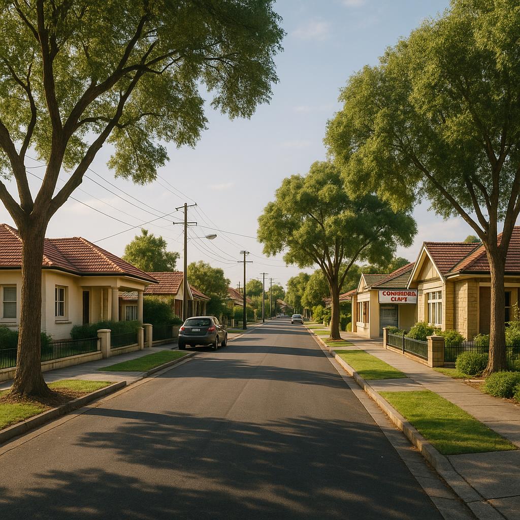 Adelaide inner-west suburban streetscape with neat homes and mature trees