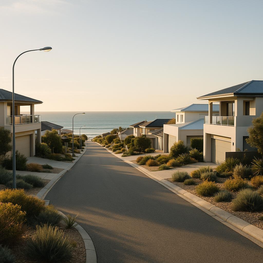 Trigg coastal homes and streetscape in Perth, Western Australia