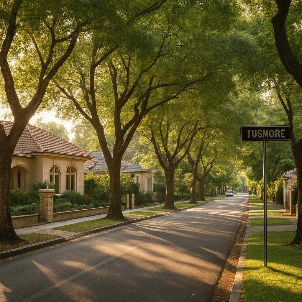 Leafy Tusmore residential street with established homes and mature trees