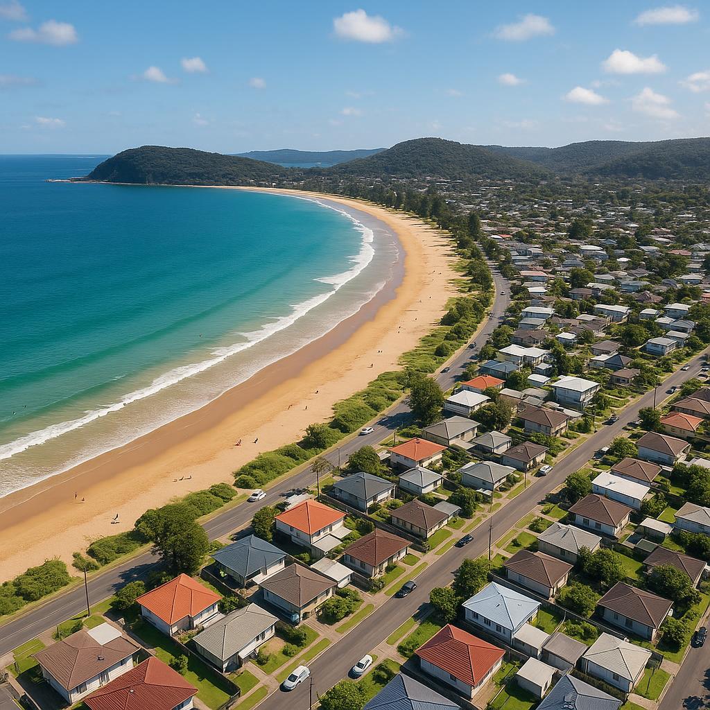 Aerial view of Umina Beach and residential properties
