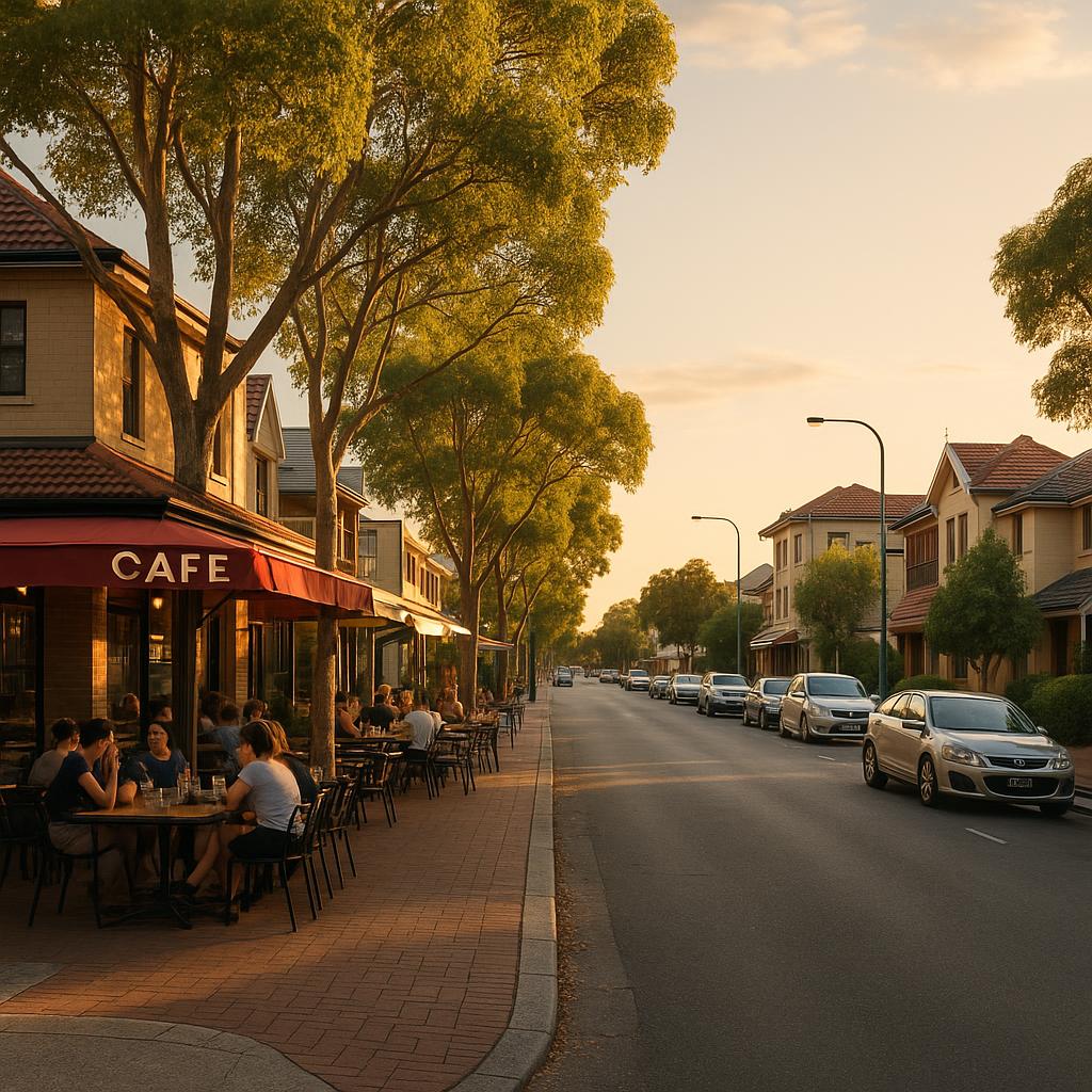 Victoria Park WA inner-urban streetscape with mixed housing and cafes
