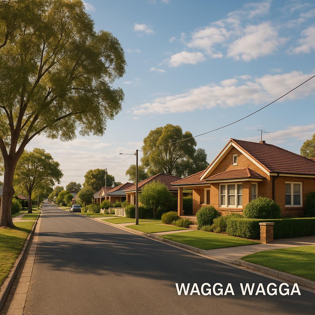Regional Wagga Wagga streetscape with established homes