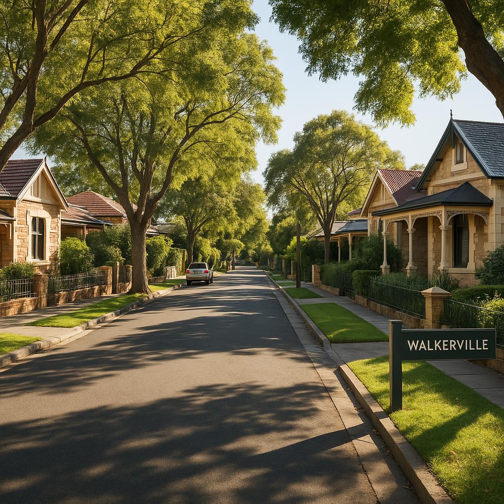 Walkerville SA streetscape with character homes and leafy established trees