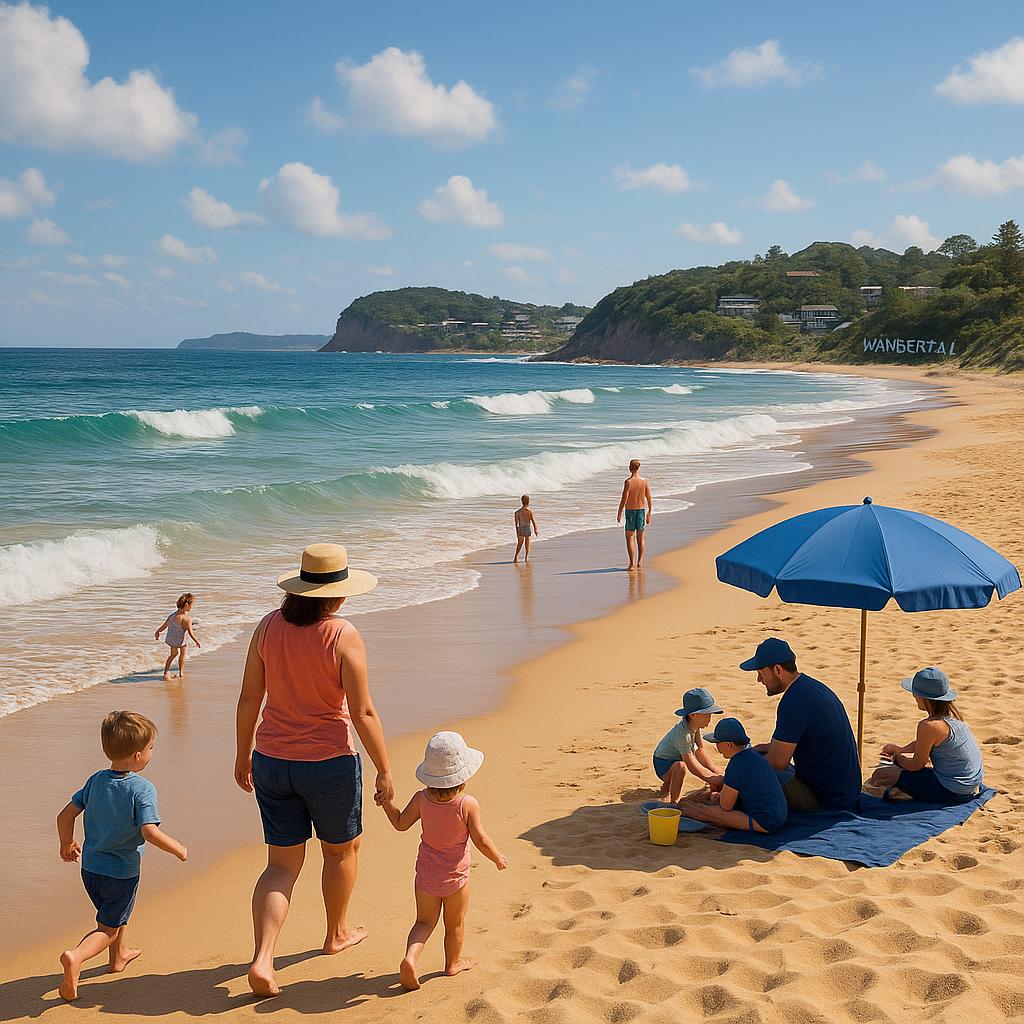 Wamberal beach view with families
