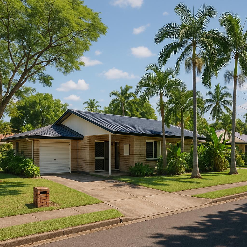 Established Wanguri suburb street with tropical greenery and a typical Darwin home