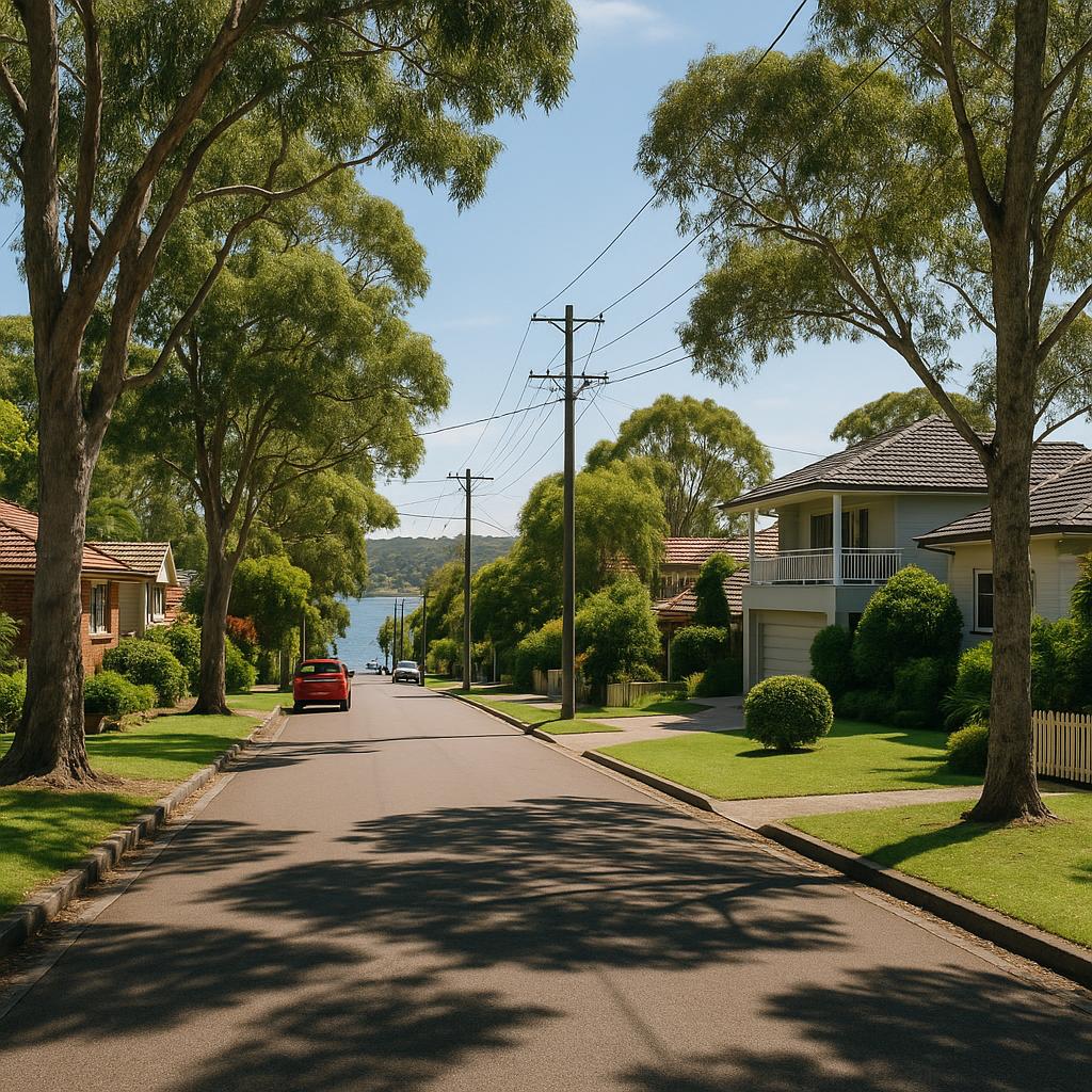Warners Bay NSW suburban streetscape near Lake Macquarie