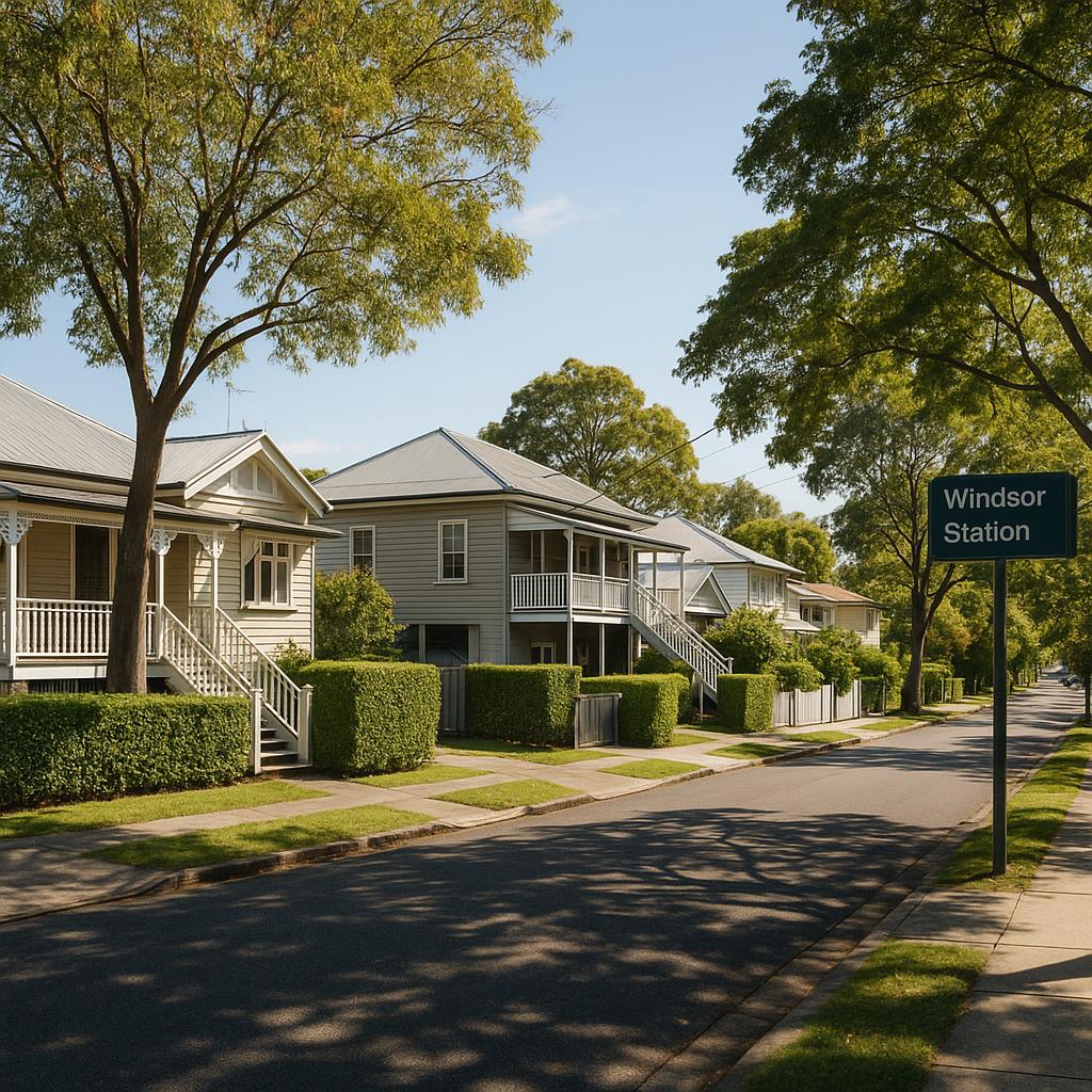 Windsor QLD residential streetscape with character homes and leafy inner-north setting
