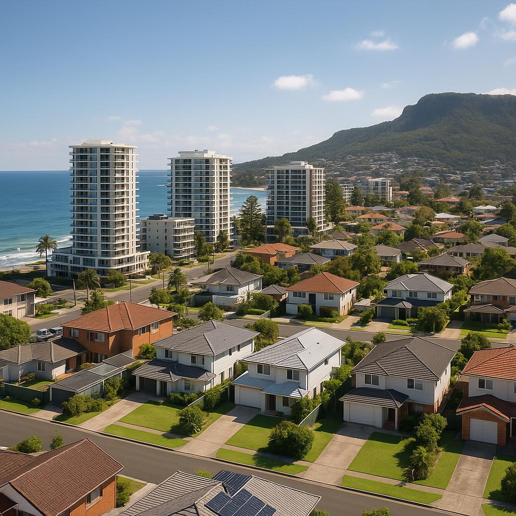 Wollongong NSW property market with coastal homes and escarpment backdrop