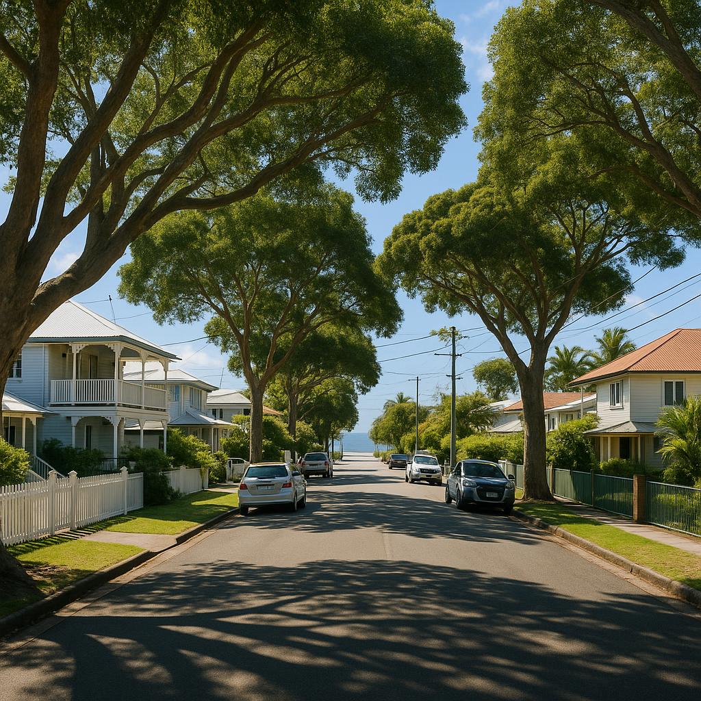 Wynnum bayside streetscape with established homes