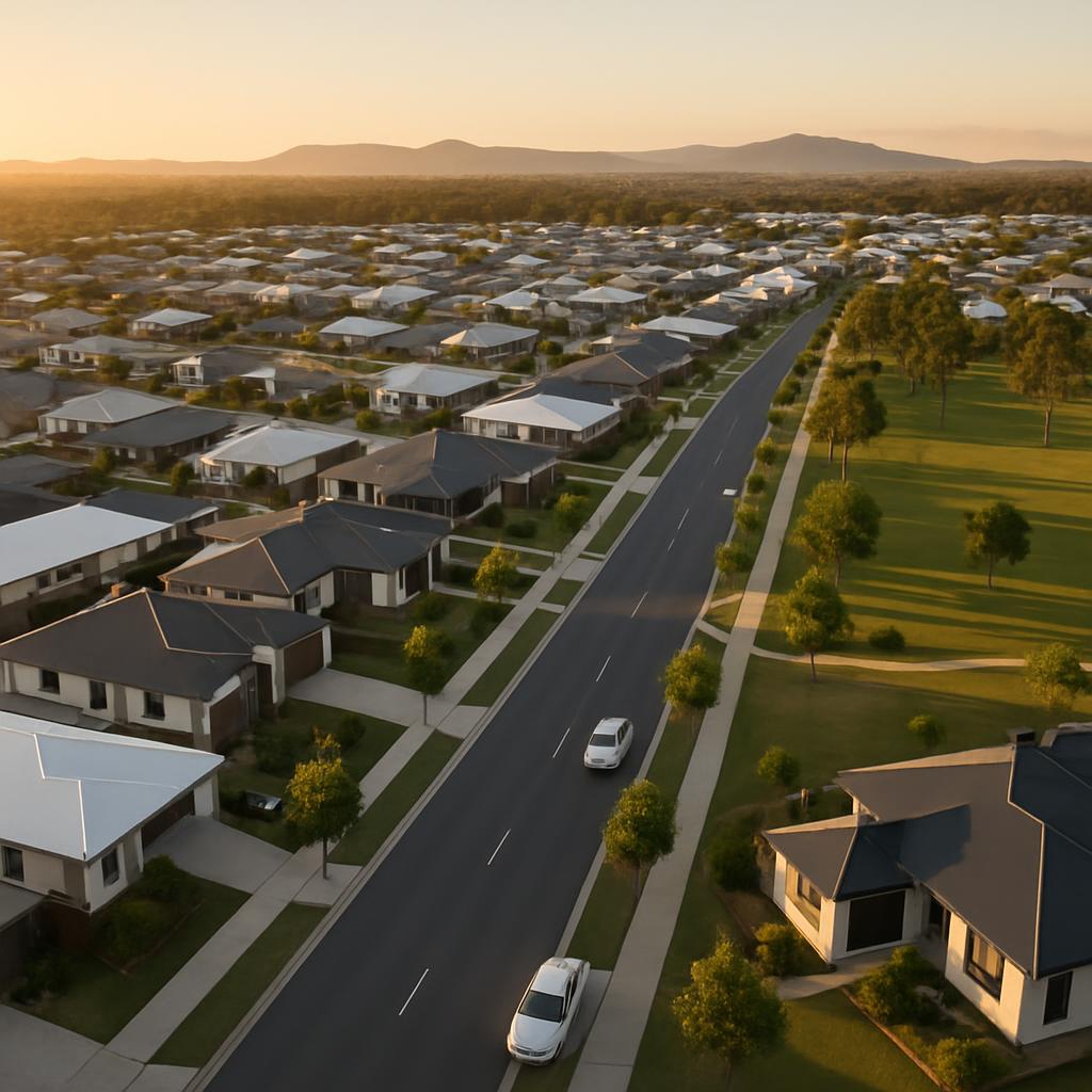 Aerial view of modern homes and parks in Yarrabilba