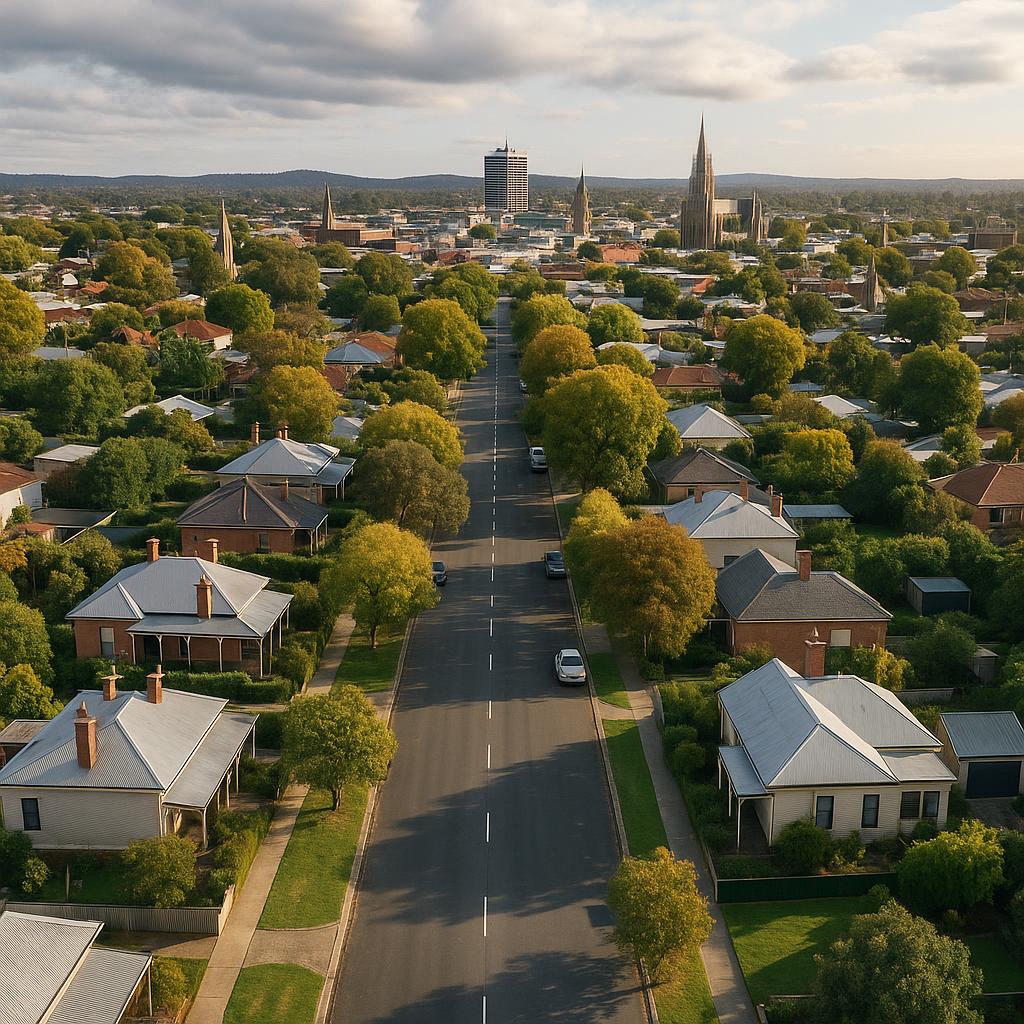 Bendigo Victoria streetscape with heritage homes and regional city character