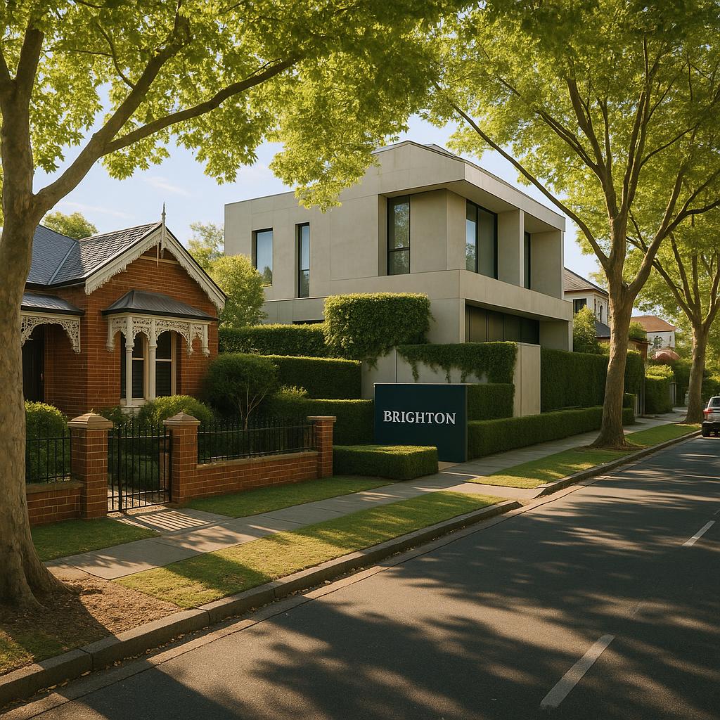 Brighton VIC bayside streetscape with premium homes and leafy character