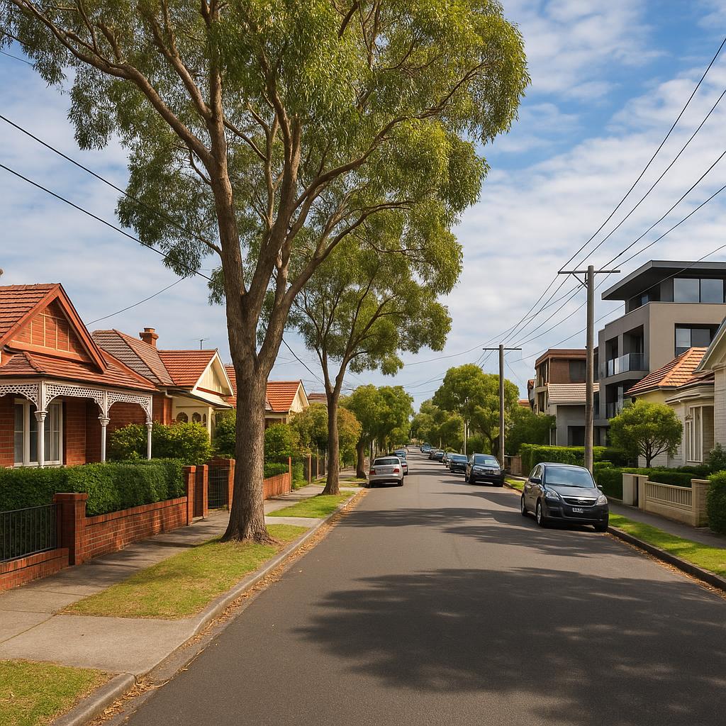 Established Caulfield VIC street with period homes and apartment mix