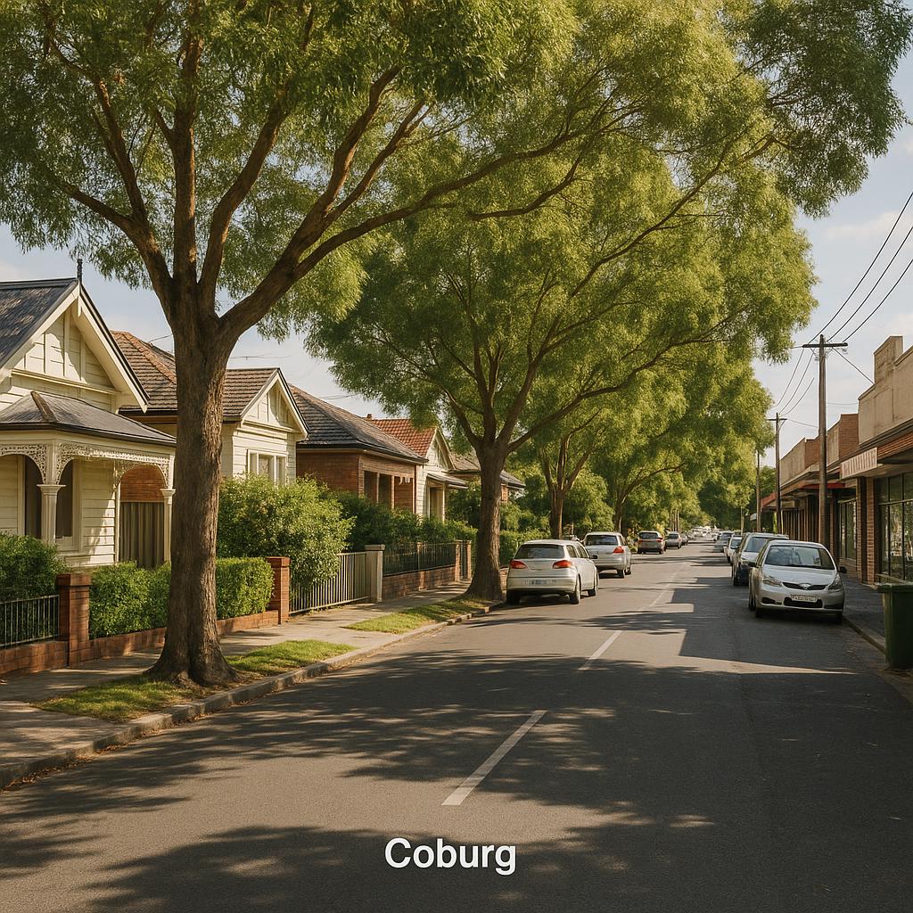 Coburg VIC inner-north streetscape with period homes and leafy trees