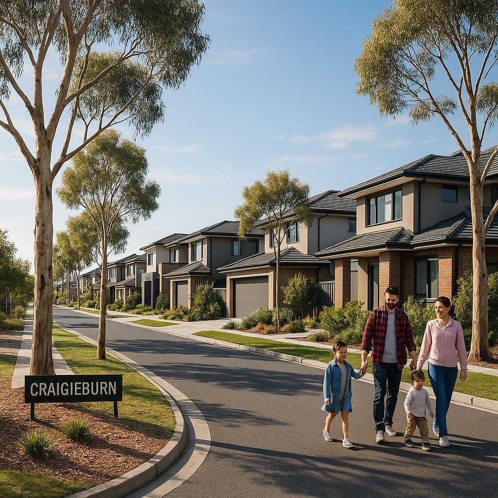 Craigieburn VIC suburban streetscape with modern homes and trees