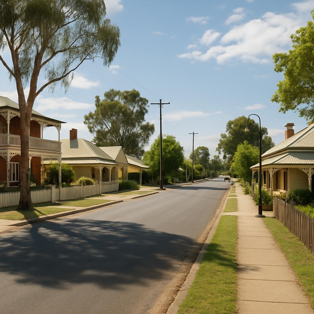 Echuca river-town streetscape with established homes