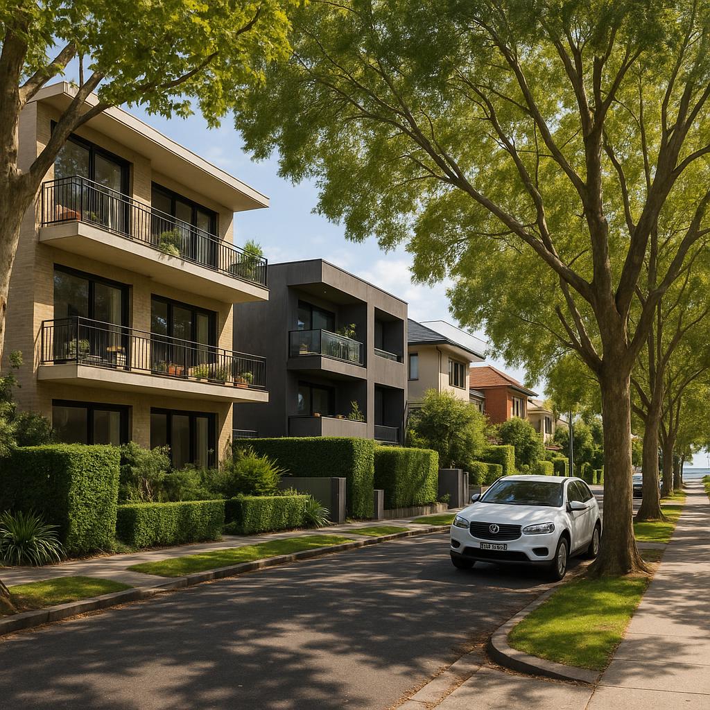 Elwood VIC leafy streetscape with boutique apartments and bayside character