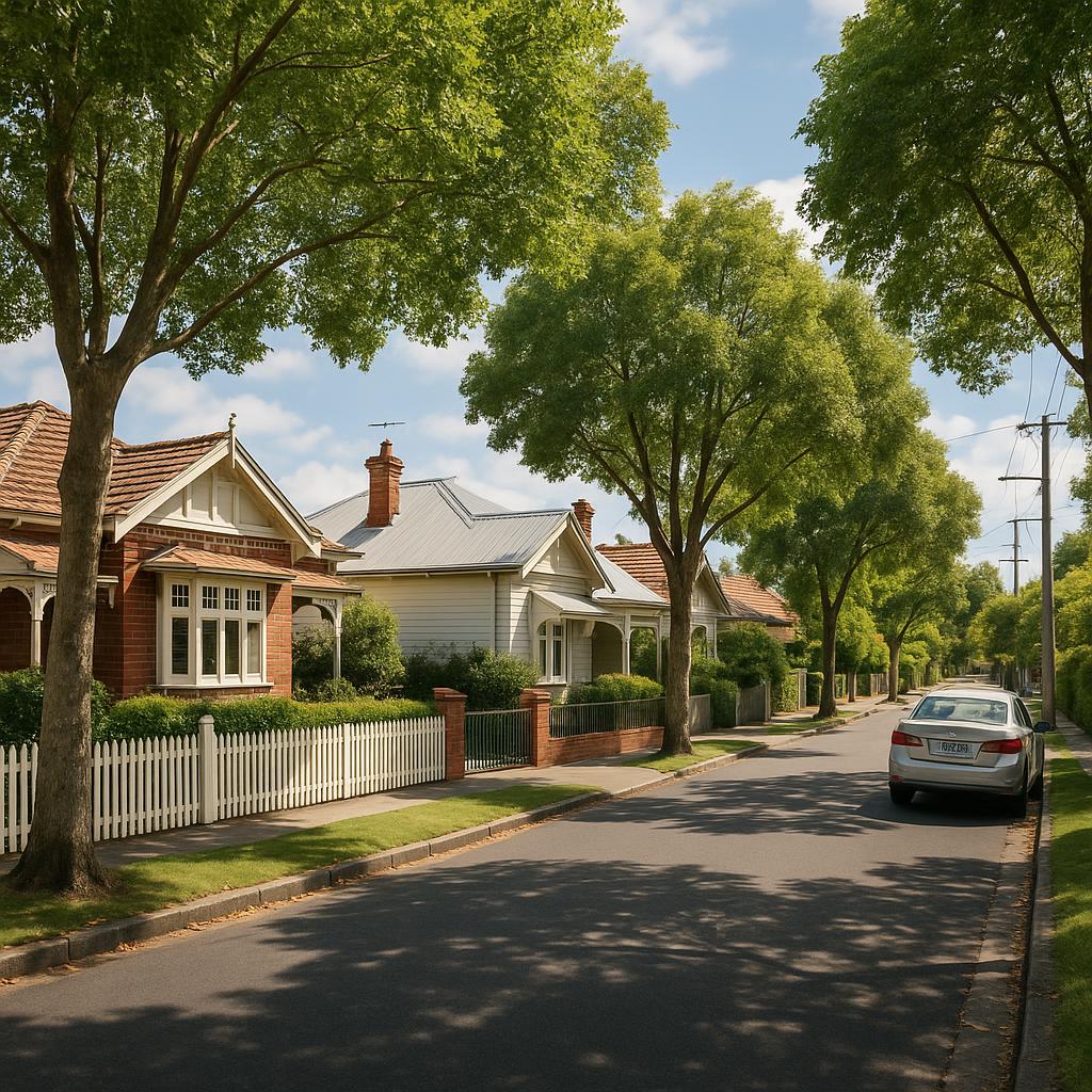 Essendon streetscape with period homes and leafy trees
