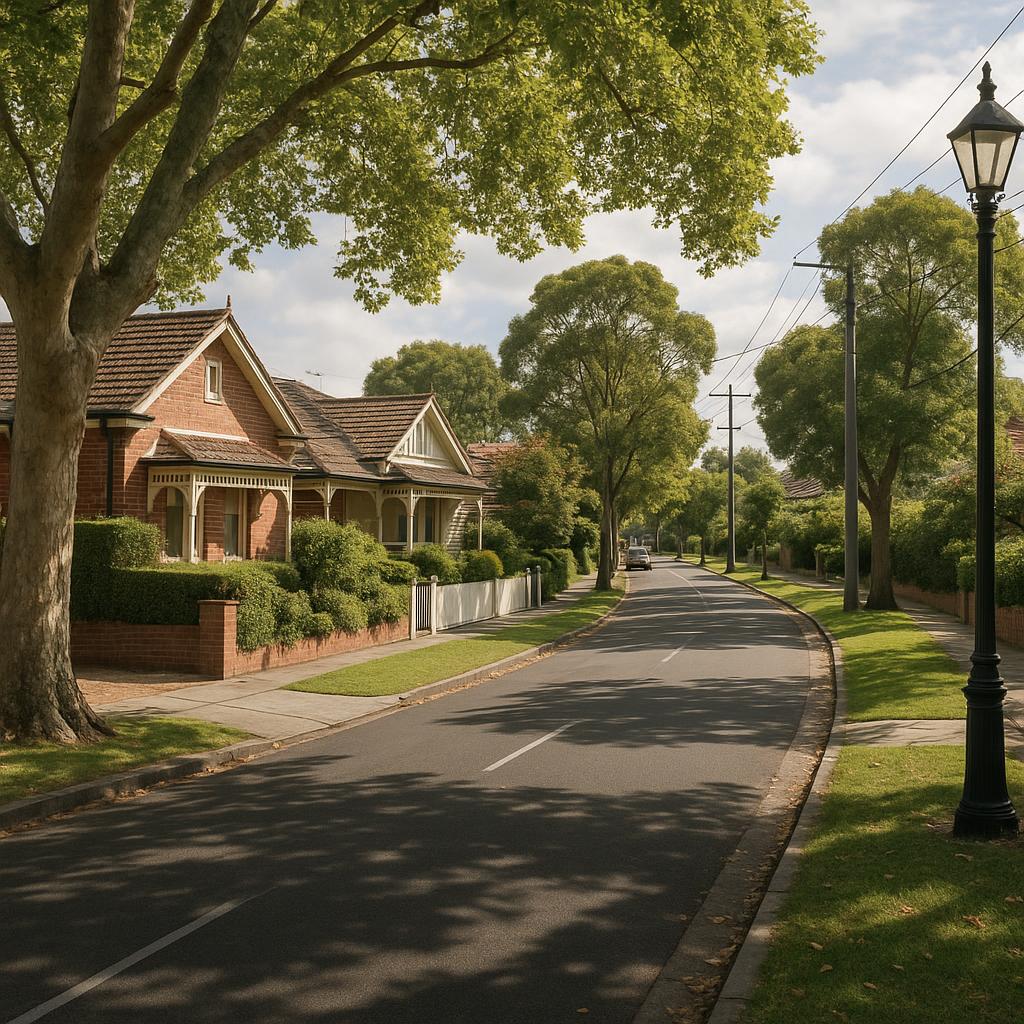 Established Essendon West residential streetscape with mature trees and period homes