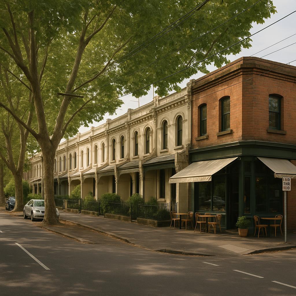 Heritage terraces and leafy streetscape in Fitzroy North