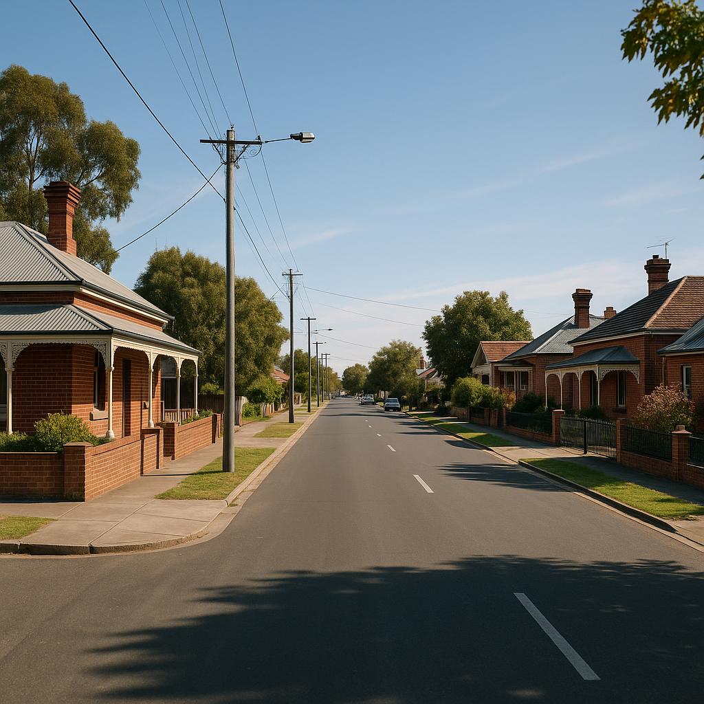 Regional Victorian streetscape with classic homes and wide streets