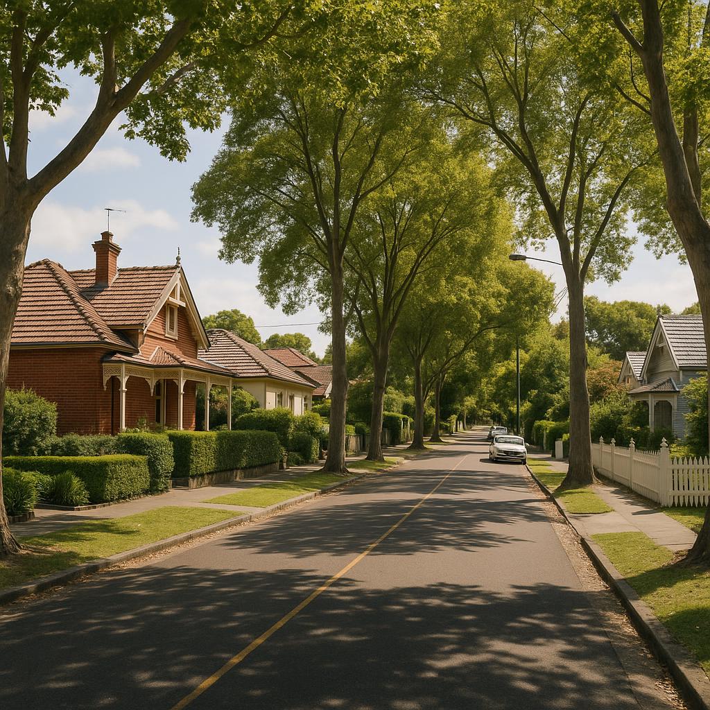 Leafy Ivanhoe streetscape with period homes in Melbourne