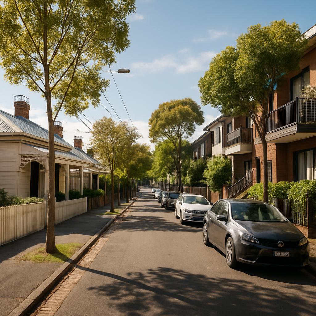 Kensington VIC inner-west residential street with period homes and townhouses
